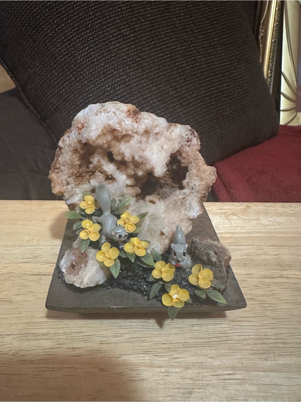 Yellow Floral Crystal Accent with Squirrel Figurines